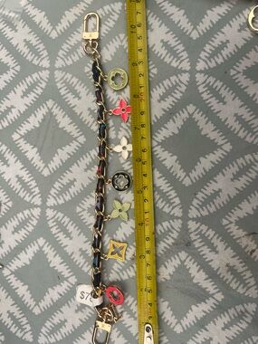 Louis Vuitton Gold-Tone bag chain with black leather Multicolor Flower Charms